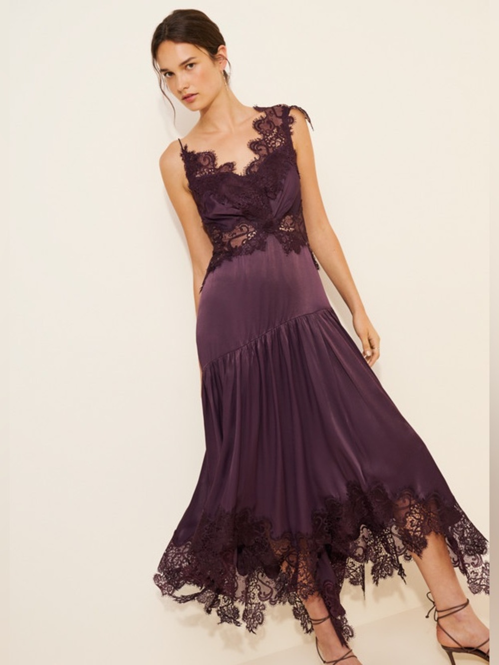 BHLDN Anthropologie Evelyn Dark Purple Lace Midi Dress